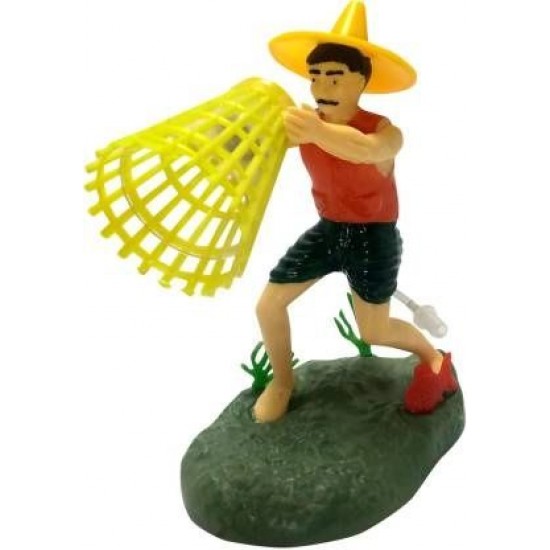 Aqua Decorative Fisher man Toy With Air Bubble   Arrangement In aquarium Laterite Unplanted Substrate    (Yellow, Red, 0.15 kg)